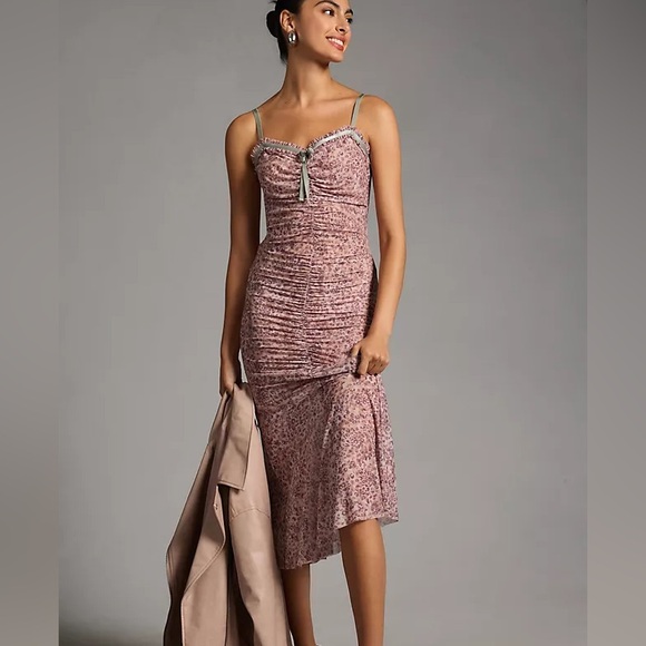 NWT By Anthropologie Sheer Mesh Dress - Size XXS- Pink Combo - Picture 2 of 10